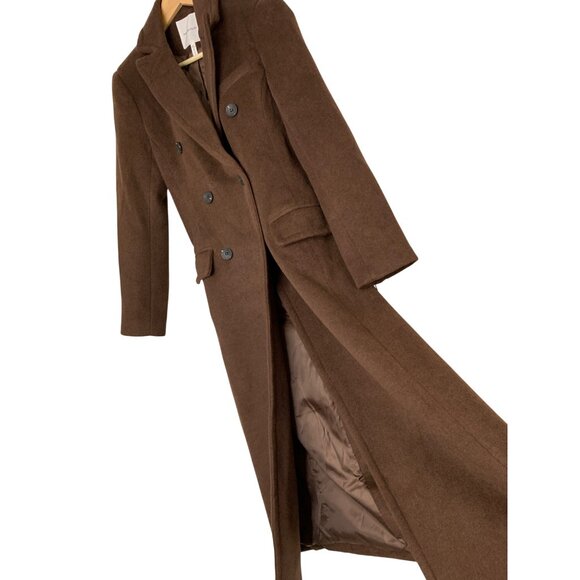 Avec Les Filles Double Breasted Brown Midi Trench Coat S Wool Blend RU10376 NWT - Picture 2 of 12